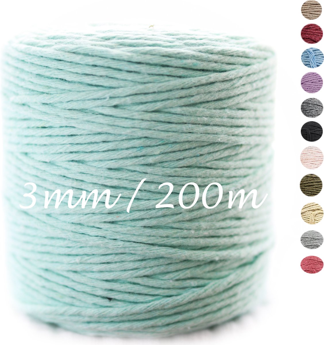 3mm x 200m Mint macramé katoenen koord Macrame Touw|kleuren om mee te knutselen|Garen voor Wandkleed en Plantenhanger Zelf Maken|Dromenvanger||engel van macramé